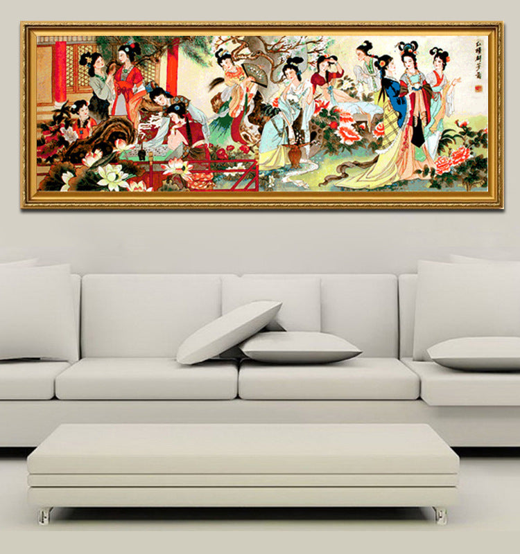 HKM-285651 Ming and Qing Style Large Cross-Stitch Kit with Ecological Cotton and Extra Bright Silk Threads for Living Room Decor