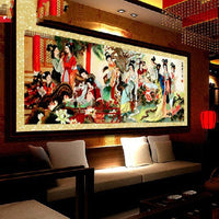 HKM-285651 Ming and Qing Style Large Cross-Stitch Kit with Ecological Cotton and Extra Bright Silk Threads for Living Room Decor