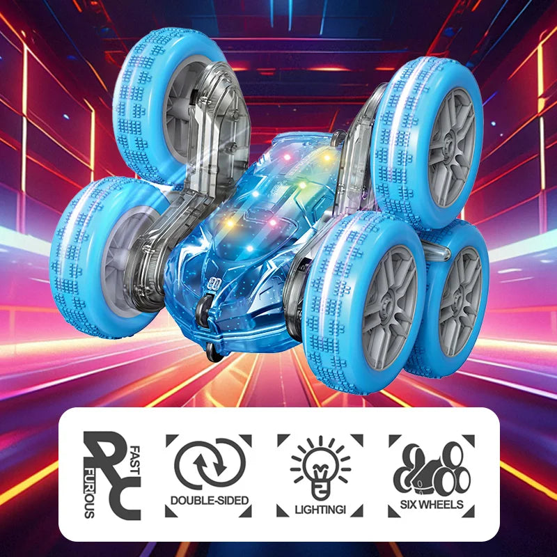 HKM-285651 Six Wheel Double-Sided Stunt Remote Control Car with 360 Drift and Colorful Lights