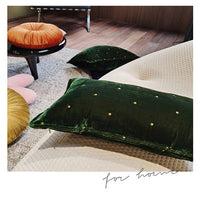HKM-286035 Retro Brocade Plush Throw Pillow - Nordic Style Cushion in Caramel and Dark Green