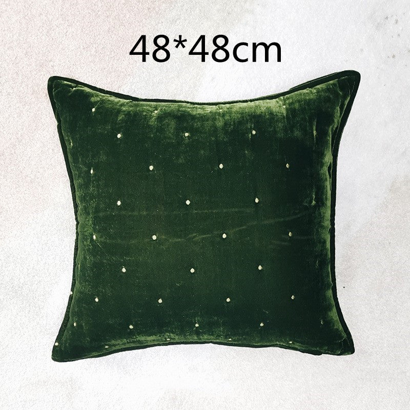 HKM-286035 Retro Brocade Plush Throw Pillow - Nordic Style Cushion in Caramel and Dark Green