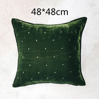 HKM-286035 Retro Brocade Plush Throw Pillow - Nordic Style Cushion in Caramel and Dark Green