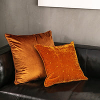 HKM-286035 Retro Brocade Plush Throw Pillow - Nordic Style Cushion in Caramel and Dark Green