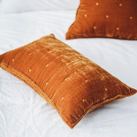HKM-286035 Retro Brocade Plush Throw Pillow - Nordic Style Cushion in Caramel and Dark Green