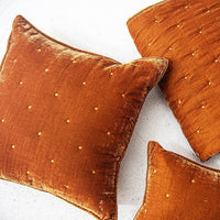 HKM-286035 Retro Brocade Plush Throw Pillow - Nordic Style Cushion in Caramel and Dark Green