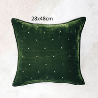 HKM-286035 Retro Brocade Plush Throw Pillow - Nordic Style Cushion in Caramel and Dark Green