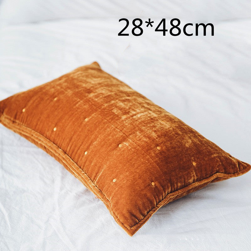 HKM-286035 Retro Brocade Plush Throw Pillow - Nordic Style Cushion in Caramel and Dark Green