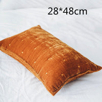 HKM-286035 Retro Brocade Plush Throw Pillow - Nordic Style Cushion in Caramel and Dark Green