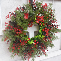 HKM-286099 Eucalyptus Leaf & Red Fruit Wreath for Festive Door Decorating, 35CM