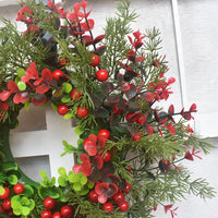 HKM-286099 Eucalyptus Leaf & Red Fruit Wreath for Festive Door Decorating, 35CM