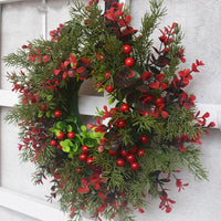 HKM-286099 Eucalyptus Leaf & Red Fruit Wreath for Festive Door Decorating, 35CM