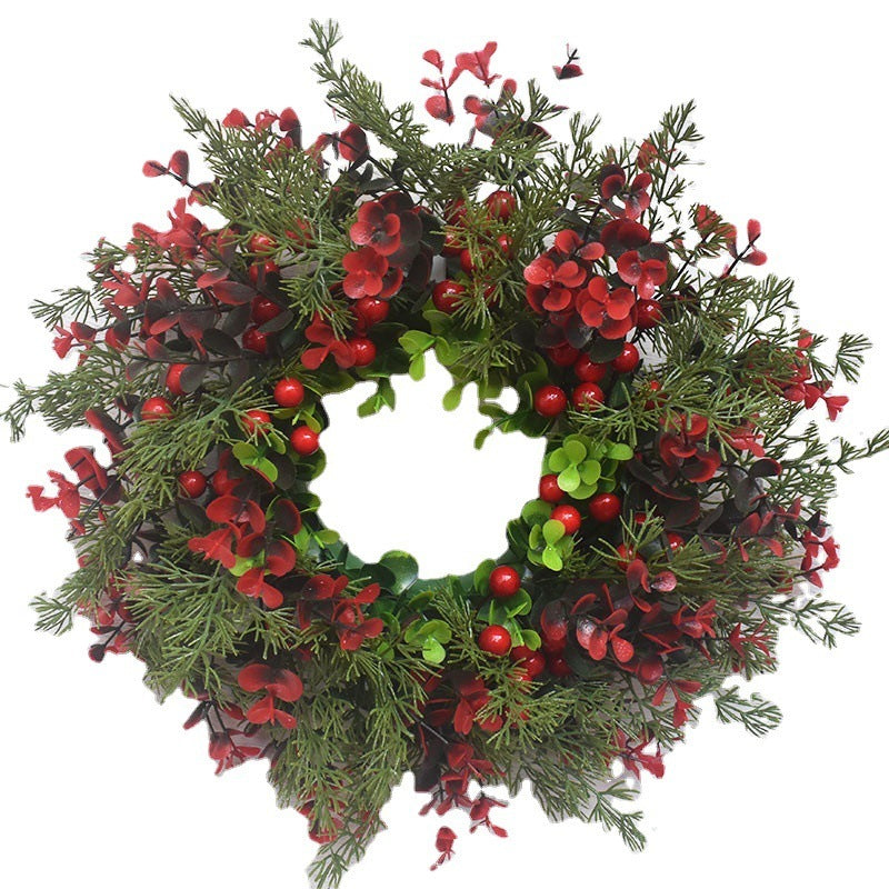 HKM-286099 Eucalyptus Leaf & Red Fruit Wreath for Festive Door Decorating, 35CM