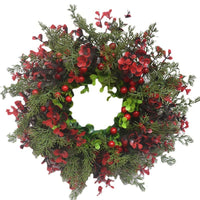 HKM-286099 Eucalyptus Leaf & Red Fruit Wreath for Festive Door Decorating, 35CM