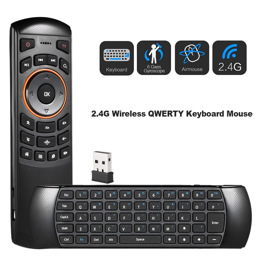 HKM-286163 2.4GHz Wireless QWERTY Keyboard and Air Mouse Remote Control with 6-Axis Gyroscope for Smart TV and Mini PC