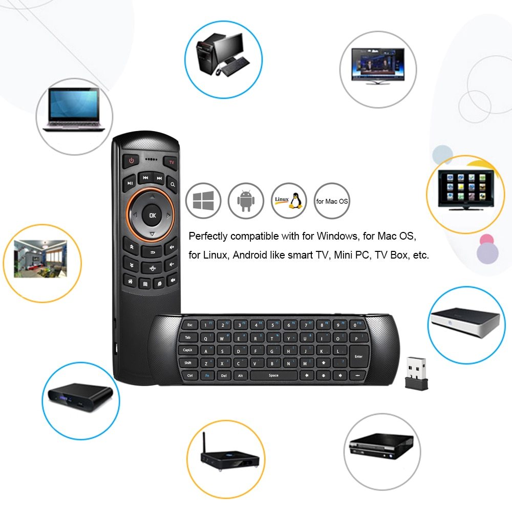 HKM-286163 2.4GHz Wireless QWERTY Keyboard and Air Mouse Remote Control with 6-Axis Gyroscope for Smart TV and Mini PC