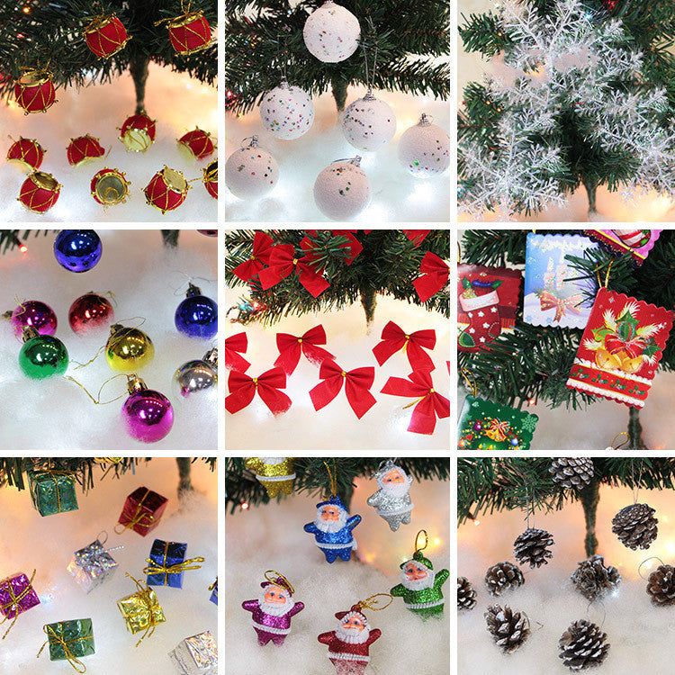 HKM-286419 Christmas Tree Ornaments Set - White Pine Cones, Gold Dust Santa, Letter Plate, Christmas Flower