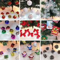 HKM-286419 Christmas Tree Ornaments Set - White Pine Cones, Gold Dust Santa, Letter Plate, Christmas Flower