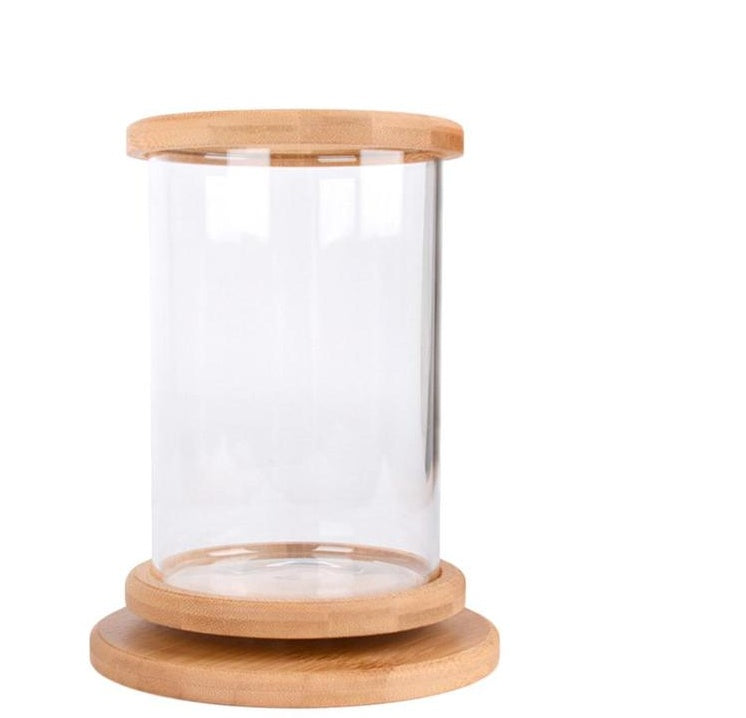 HKM-286483 Mini Glass Aquarium with Bamboo Base for Small Office Décor