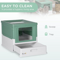 HKM-286803 PawHut Enclosed Cat Litter Box with Drawer Tray, Portable & Spacious Design, Green