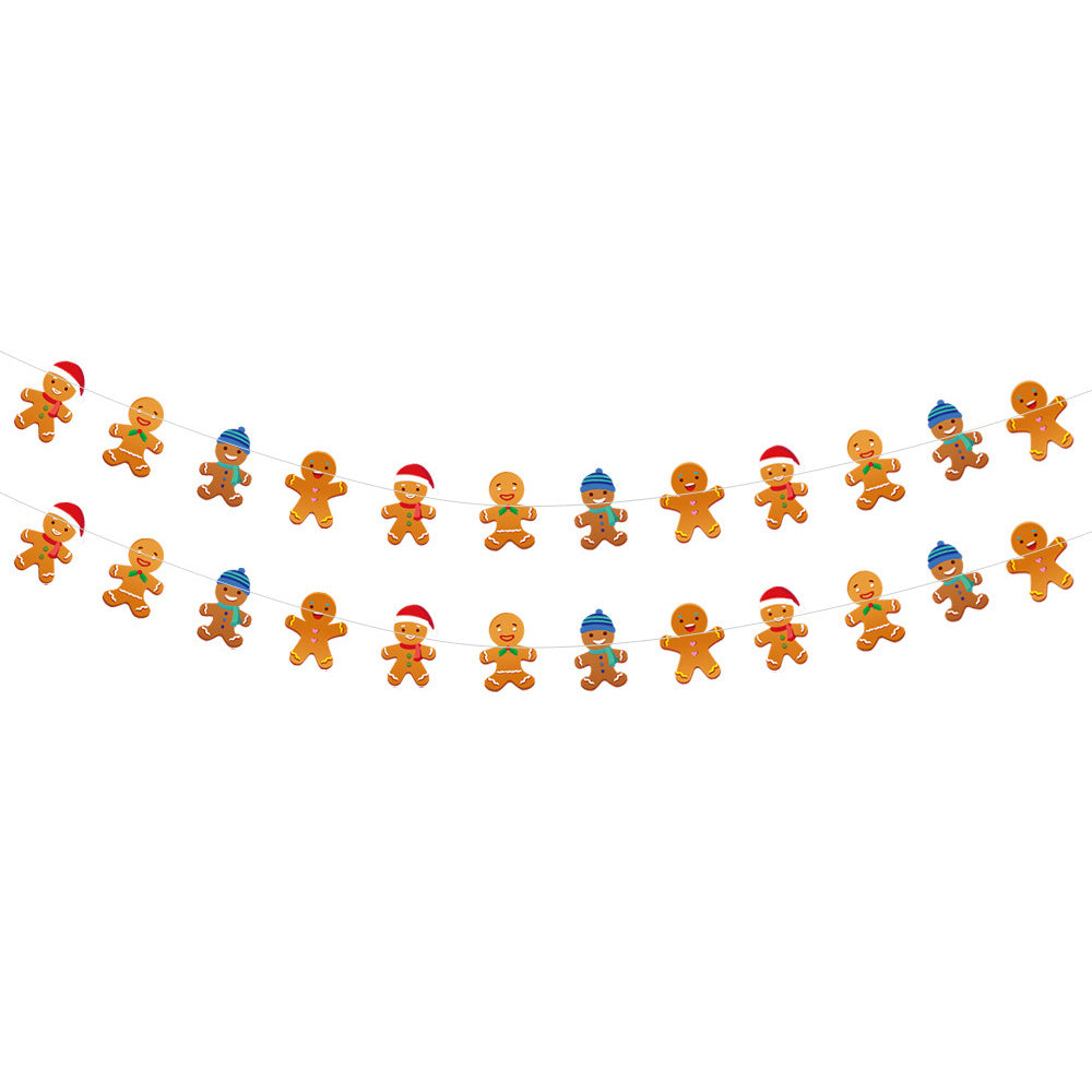 HKM-286931 2 Pack Paper Christmas Banner Garland with Gingerbread Man and Snowman for Holiday Home Decor