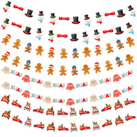 HKM-286931 2 Pack Paper Christmas Banner Garland with Gingerbread Man and Snowman for Holiday Home Decor
