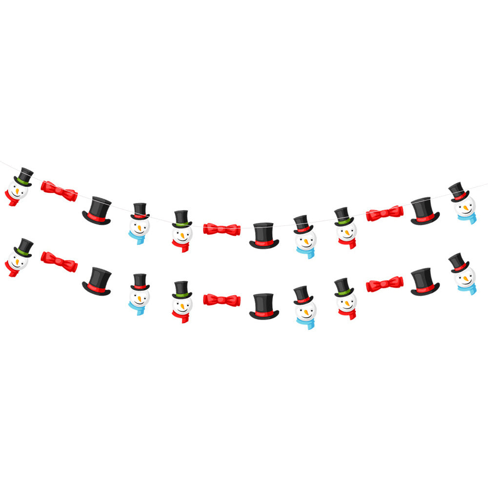HKM-286931 2 Pack Paper Christmas Banner Garland with Gingerbread Man and Snowman for Holiday Home Decor