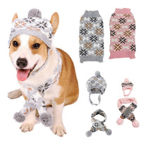 HKM-287379 Retro Japanese-Inspired Jacquard Sweater and Scarf Hat Set for Pets