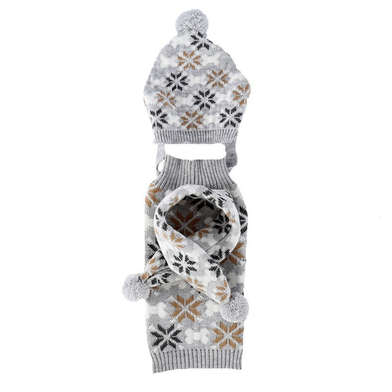 HKM-287379 Retro Japanese-Inspired Jacquard Sweater and Scarf Hat Set for Pets