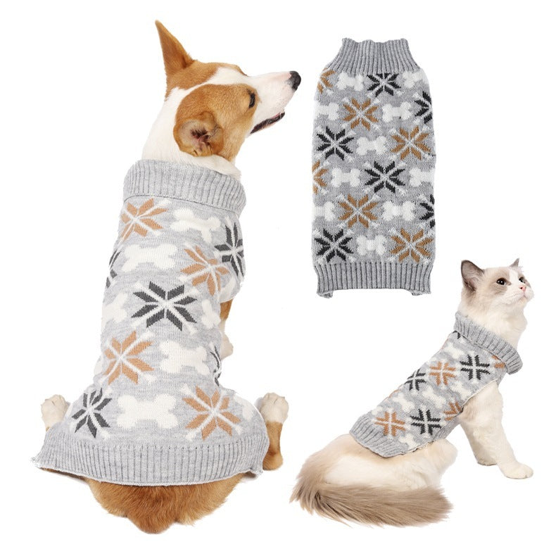 HKM-287379 Retro Japanese-Inspired Jacquard Sweater and Scarf Hat Set for Pets
