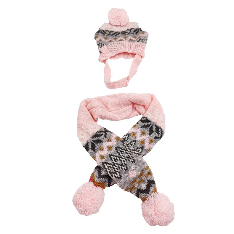 HKM-287379 Retro Japanese-Inspired Jacquard Sweater and Scarf Hat Set for Pets