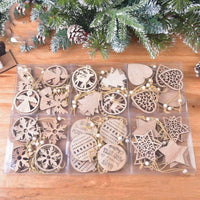 HKM-287571 Christmas Wood Carving Hollow Pendant Set – 12 Decorative Pieces for Holiday Ornaments