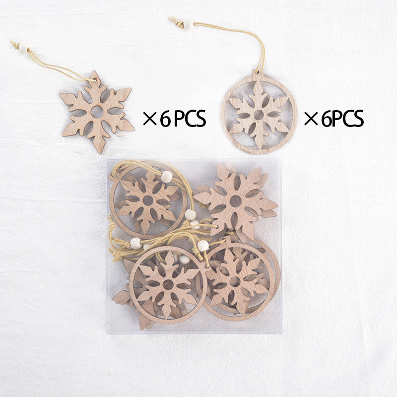 HKM-287571 Christmas Wood Carving Hollow Pendant Set – 12 Decorative Pieces for Holiday Ornaments