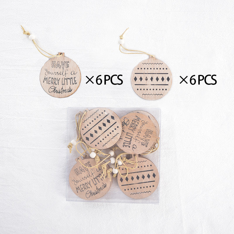 HKM-287571 Christmas Wood Carving Hollow Pendant Set – 12 Decorative Pieces for Holiday Ornaments