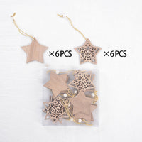 HKM-287571 Christmas Wood Carving Hollow Pendant Set – 12 Decorative Pieces for Holiday Ornaments