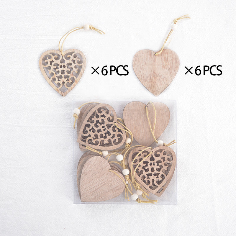 HKM-287571 Christmas Wood Carving Hollow Pendant Set – 12 Decorative Pieces for Holiday Ornaments