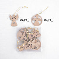 HKM-287571 Christmas Wood Carving Hollow Pendant Set – 12 Decorative Pieces for Holiday Ornaments