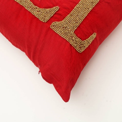 HKM-287763 Handmade Red Bead Wooden Pillow with Intricate Design and Durable Base