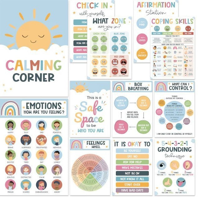 HKM-287891 Calm Corner Wall Art Set - 12 Educational Calm Posters for Classroom Decor