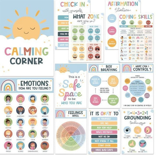 HKM-287891 Calm Corner Wall Art Set - 12 Educational Calm Posters for Classroom Decor