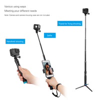HKM-288019 Aluminum Alloy Tripod Selfie Stick for iPhone and Action Cameras, Adjustable Height 28cm to 90cm, Includes Phone Holder and Mount Adapter