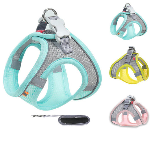 HKM-288147 Breathable Cotton Pet Mesh Chest Harness with Reflective Leash