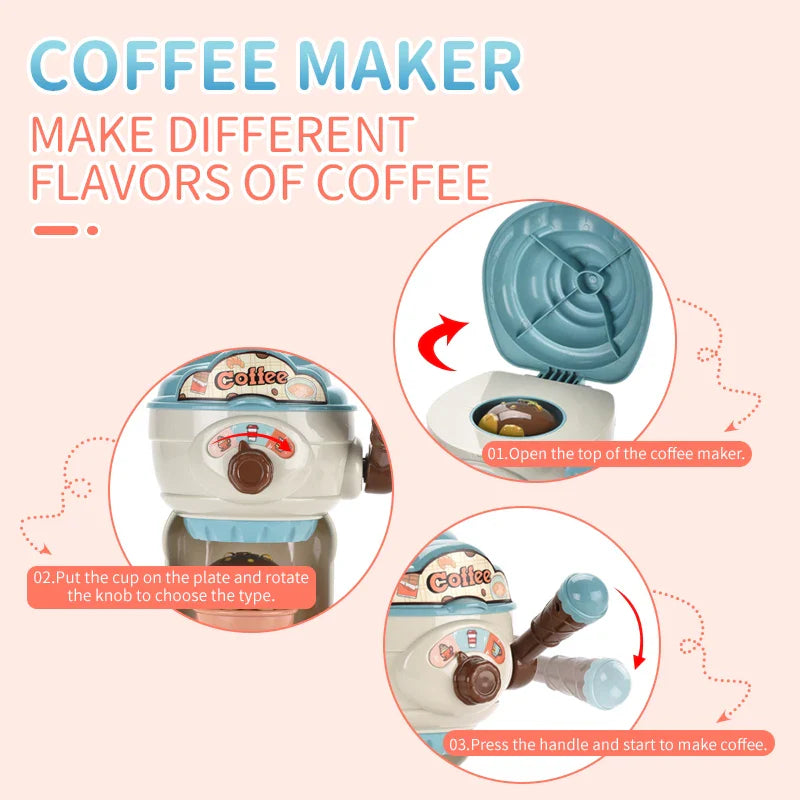 HKM-288211 Blue Coffee Maker Toy Set for Kids - Kitchen Pretend Play with Bread and Cake Accessories for Ages 3+