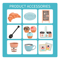 HKM-288211 Blue Coffee Maker Toy Set for Kids - Kitchen Pretend Play with Bread and Cake Accessories for Ages 3+