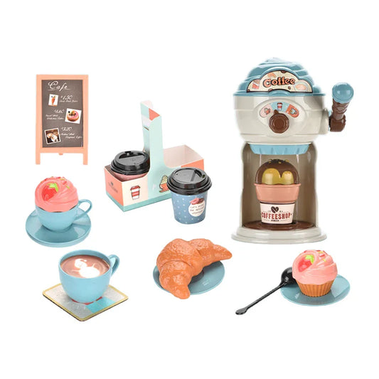 KTX-288211 Blue Coffee Maker Toy Set for Kids - Kitchen Pretend Play with Bread and Cake Accessories for Ages 3+