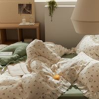 HKM-288275 Floral Double Gauze Bed Set - 4 Pieces, Pure Cotton, Available in Multiple Styles & Sizes