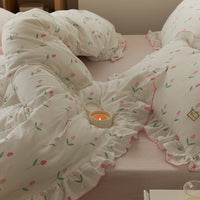 HKM-288275 Floral Double Gauze Bed Set - 4 Pieces, Pure Cotton, Available in Multiple Styles & Sizes