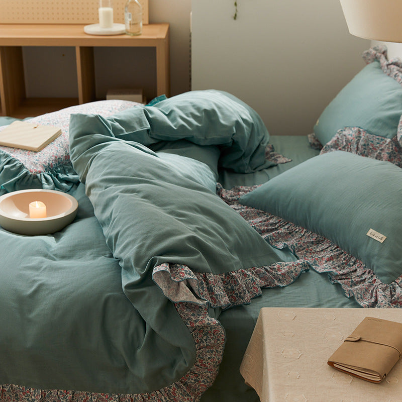 HKM-288275 Floral Double Gauze Bed Set - 4 Pieces, Pure Cotton, Available in Multiple Styles & Sizes