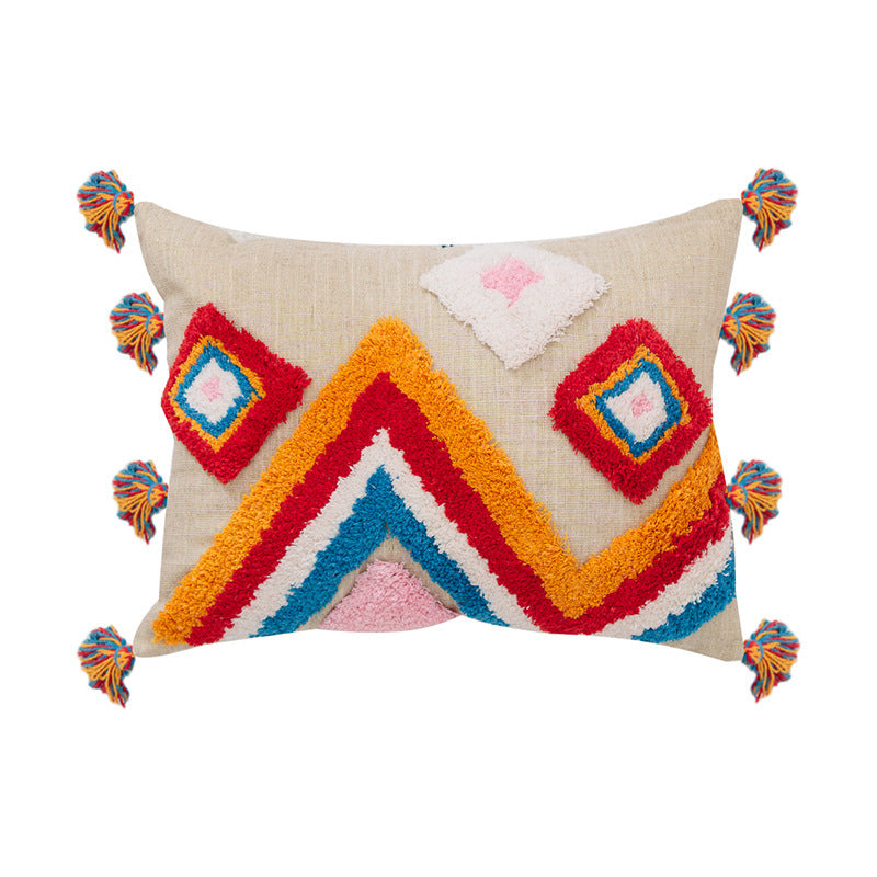 HKM-288339 Geometric Abstract Cotton Pillowcase with Tassels