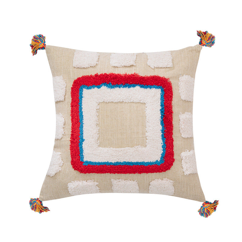 HKM-288339 Geometric Abstract Cotton Pillowcase with Tassels