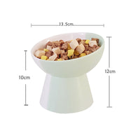 HKM-288467 Ceramic Pet Food Bowl Set with Slant Mouth Design in Color Blocked Style - Available in Pink, Blue, Dark Green, Grass Green